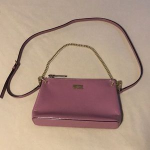 kate spade mauve patent crinkle leather crossbody bag with attached gold chain